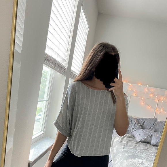 Crop Top Grey & White Stripes Caution to the Wind - Picture 3 of 7